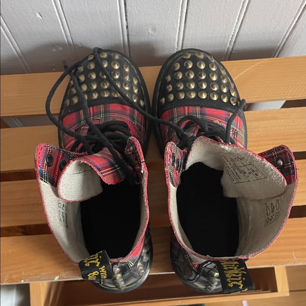 Dr. Martens Red Plaid Studded Boots - Picture 5 of 5